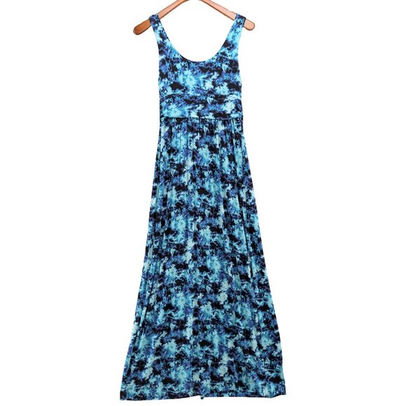 Soma Tie Dye Maxi Dress Aqua Navy Black Sleeveless Stretch Pullover Size S - Picture 2 of 9